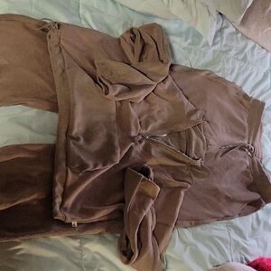 Jessica Simpson Taupe Zip-Up Jacket Pants Set